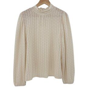 LOFT Mock Neck Lace Blouse Cream Long Sleeve Women's Size L Office